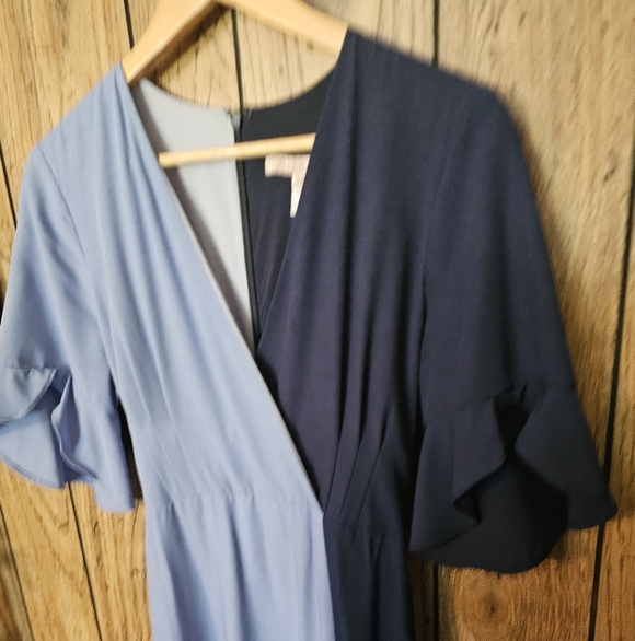 HUTCH / ANTHROPOLOGIE Colorblock Crepe Faux Wrap Dress - Medium - Picture 6 of 8